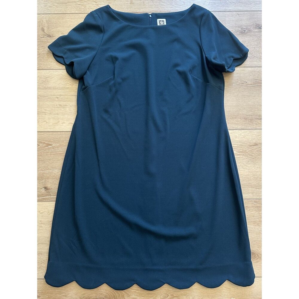 Women's Anne Klein Scalloped Short Sleeve Sheath Dress Teal Size 16 EUC!